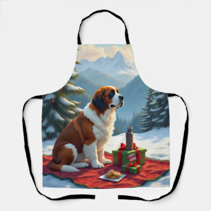 St. Bernhard Winterpicknick Weihnachtsmalerei Schürze