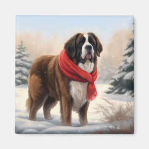 St. Bernhardshund im Schnee Weihnachten Magnet