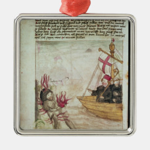 St. Brendan in seinem Schiff Silbernes Ornament