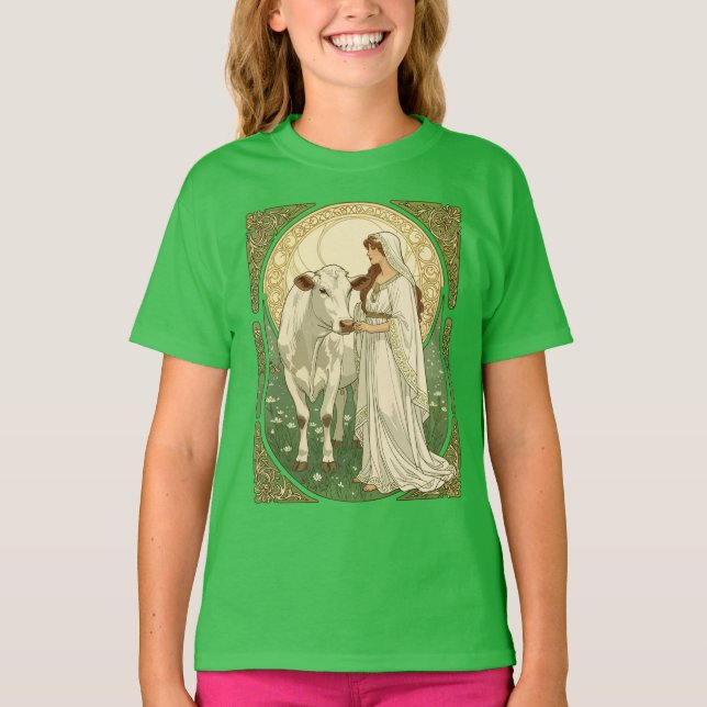 St Brigid and White Cow T-Shirt (Vorderseite)
