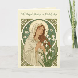 St Brigid Art Nouveau Halo and Snowdrops Karte
