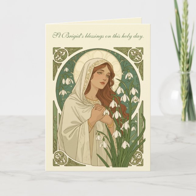 St Brigid Art Nouveau Halo and Snowdrops Karte (Vorderseite)