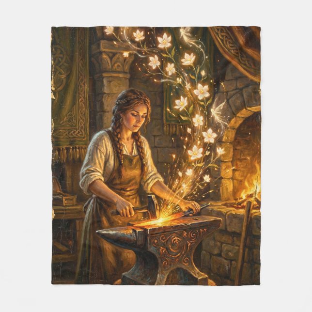 St Brigid Blacksmith Fairies Flowers Fantasy Art Fleecedecke (Vorderseite)