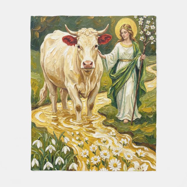 St. Brigid & Die Weiße Kuh (Imbolc) Fleecedecke (Vorderseite)