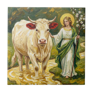 St. Brigid & Die Weiße Kuh (Imbolc) Fliese