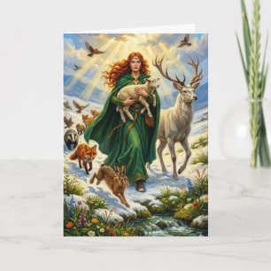 St Brigid Frühlingsgöttin Waldtiere Imbolc Karte