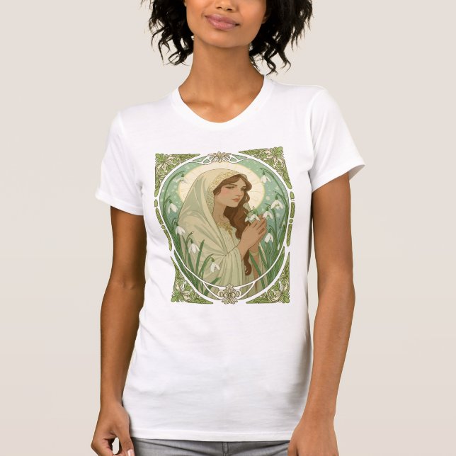 St Brigid Holding Snowdrops at Imbolc T-Shirt (Vorderseite)