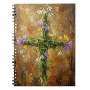 St Brigid Kreuz Grüne Binsen Krokus Imbolc Kunst Notizblock