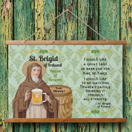 St. Brigid of Ireland and Her Barrel of Beer Wandteppich Mit Holzrahmen