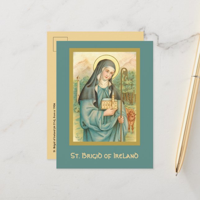 St. Brigid of Ireland (M 014) Postkarte (Vorderseite/Rückseite Beispiel)