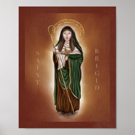 St. Brigid of Ireland Print - Red Background Poster