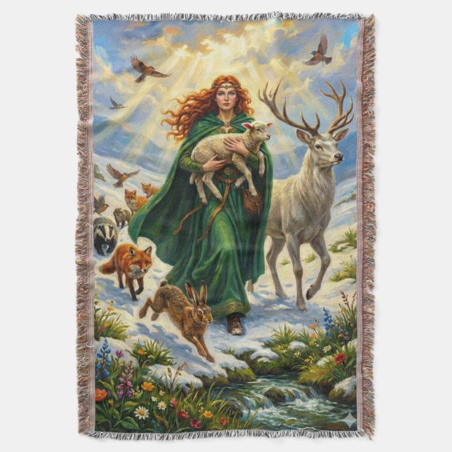 St Brigid Spring Goddess Woodland Animals Imbolc Decke (Vorderseite Vertikal)