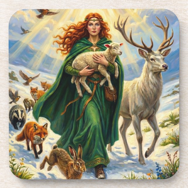 St Brigid Spring Goddess Woodland Animals Imbolc Getränkeuntersetzer (Vorderseite)