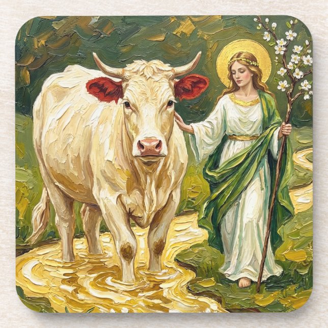 St. Brigid & The White Cow (Imbolc) Getränkeuntersetzer (Vorderseite)