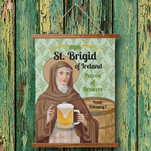 St. Brigid von Irland und ihr Bierfass Wandteppich Mit Holzrahmen