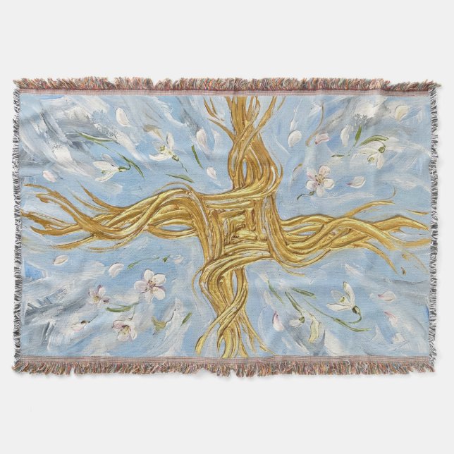 St Brigid's Cross Snowdrops Golden Imbolc Art Decke (Vorderseite)