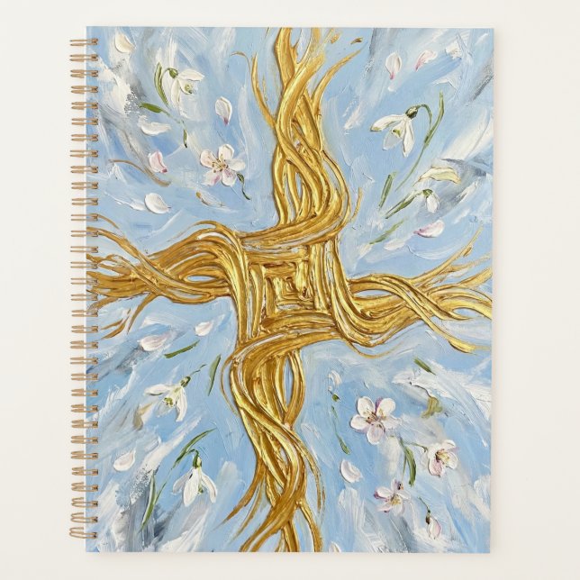 St Brigid's Cross Snowdrops Golden Imbolc Art Planer (Vorderseite)