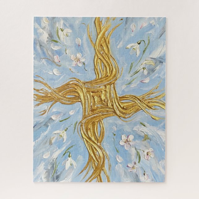 St Brigid's Cross Snowdrops Golden Imbolc Art Puzzle (Vertikal)
