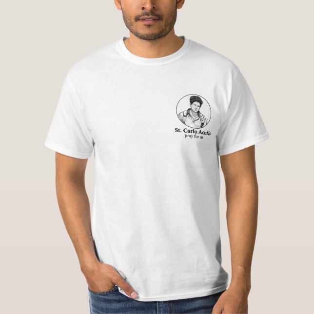 St. Carlo Acutis Religious Icon & Sketch Design T-Shirt (Vorderseite)