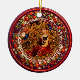 St. Catherine, Angels Red Floral Crown Christmas Keramikornament