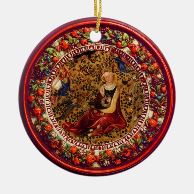 St. Catherine, Angels Red Floral Crown Christmas Keramikornament (Vorne)