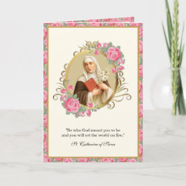 St. Catherine von Siena Religious Gebet Pink Roses Karte