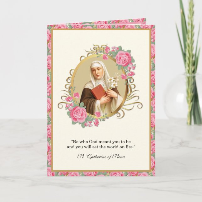 St. Catherine von Siena Religious Gebet Pink Roses Karte (Vorderseite)