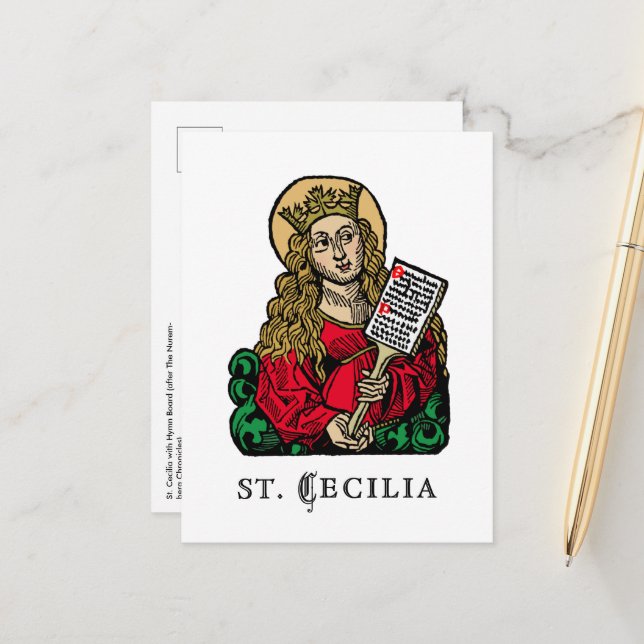 St. Cecilia mit Hymn Board (Nürnberg) Postkarte (Vorderseite/Rückseite Beispiel)