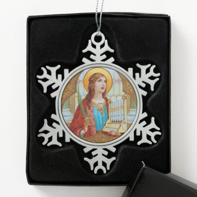 St. Cecilia von Rom (BK 003) Schneeflocken Zinn-Ornament (Box)