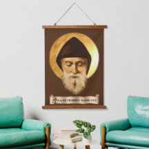 St. Charbel Makhlouf Wood Topped Wall Tapestry