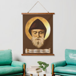 St. Charbel Makhlouf Wood Topped Wall Tapestry Wandteppich Mit Holzrahmen