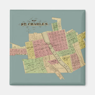St Charles ILLINOIS 1871 MAP FOX RIVER KANE LANDKR Magnet