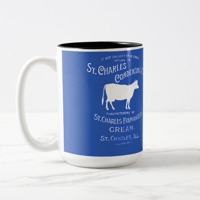 St Charles Illinois DAIRY COW MILK CREAM 1899 Blau Zweifarbige Tasse (Links)