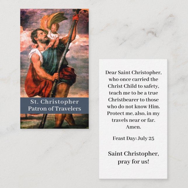 St Christopher Customizable Prayer Card Telefonnummerkarte (Vorne/Hinten)