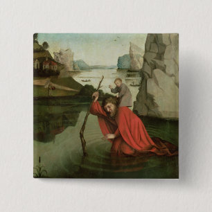 St Christopher, welches das Christus-Kind trägt Button