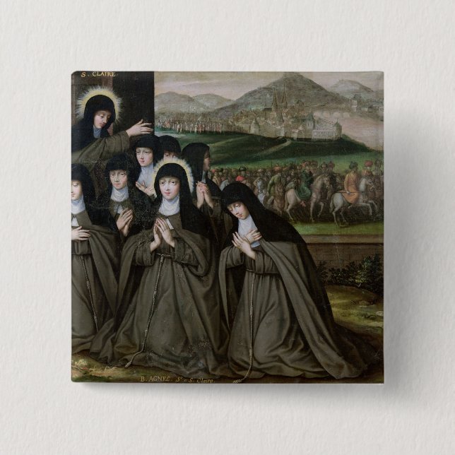 St. Claire mit ihrer Schwester, Agnes und Nonnen Button (Vorderseite)