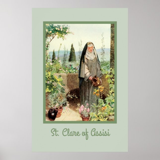 St. Clara von Assisi bewässert Blumen (M 065) Poster (Vorne)
