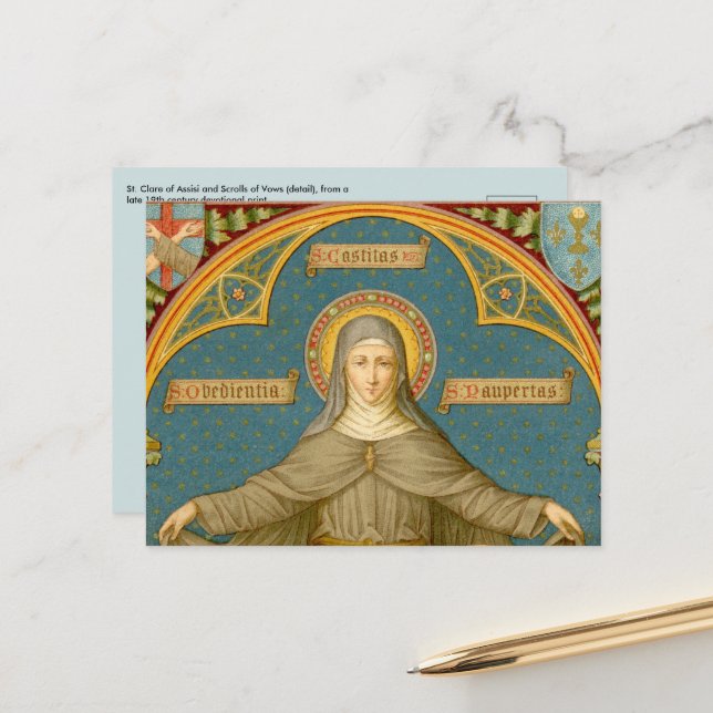 St. Clare of Assisi & Scrolls (SAU 027) Postkarte (Vorderseite/Rückseite Beispiel)