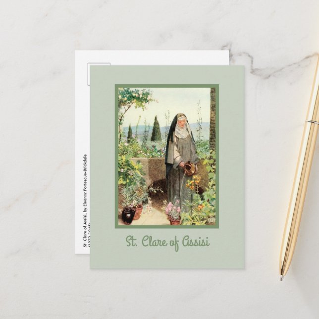 St. Clare of Assisi Watering Blume (M 065) Postkarte (Vorderseite/Rückseite Beispiel)