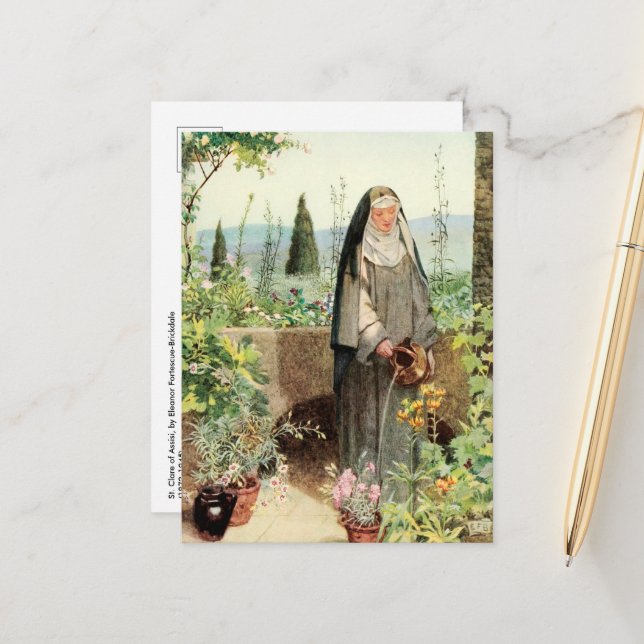 St. Clare of Assisi Watering Blume (M 065) Postkarte (Vorderseite/Rückseite Beispiel)