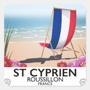 St Cyprien, Roussillon Frankreich Reiseplakat Quadratischer Aufkleber