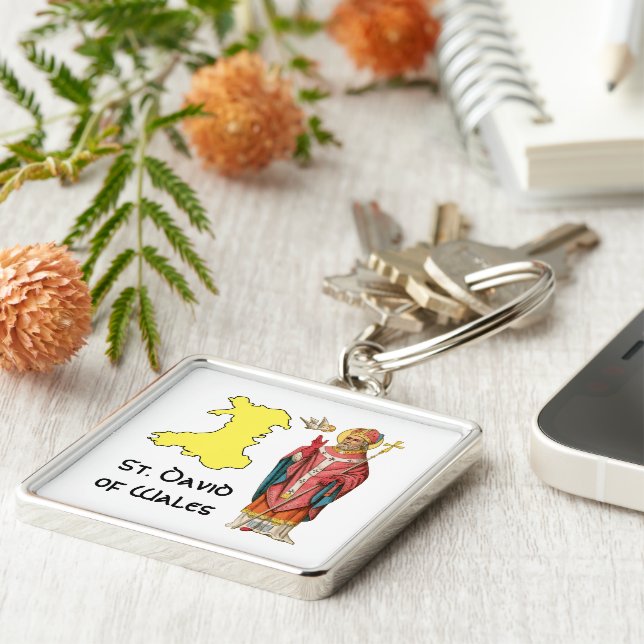 St. David of Wales (P 001) mit Kontur Karte Schlüsselanhänger (Seite)