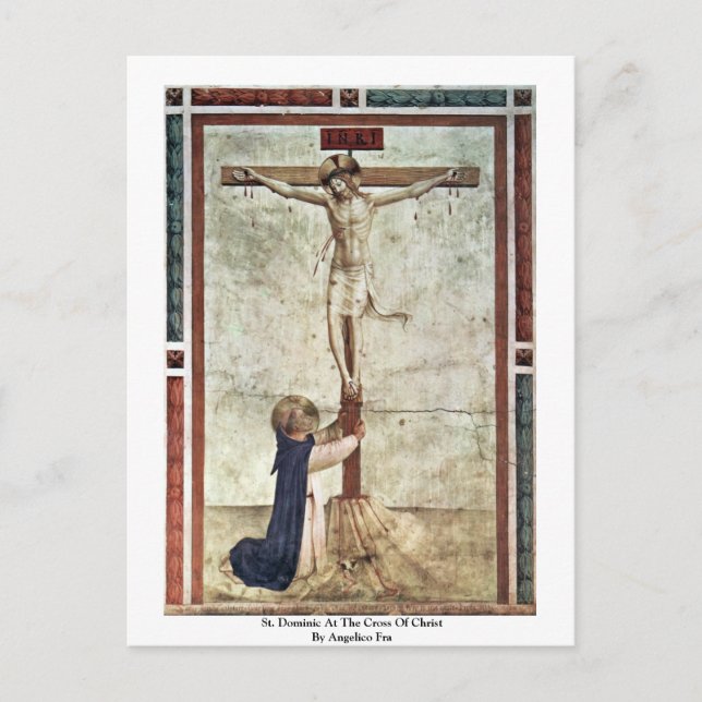 St. Dominic am Kreuz Christi von Angelico Fra Postkarte (Vorderseite)