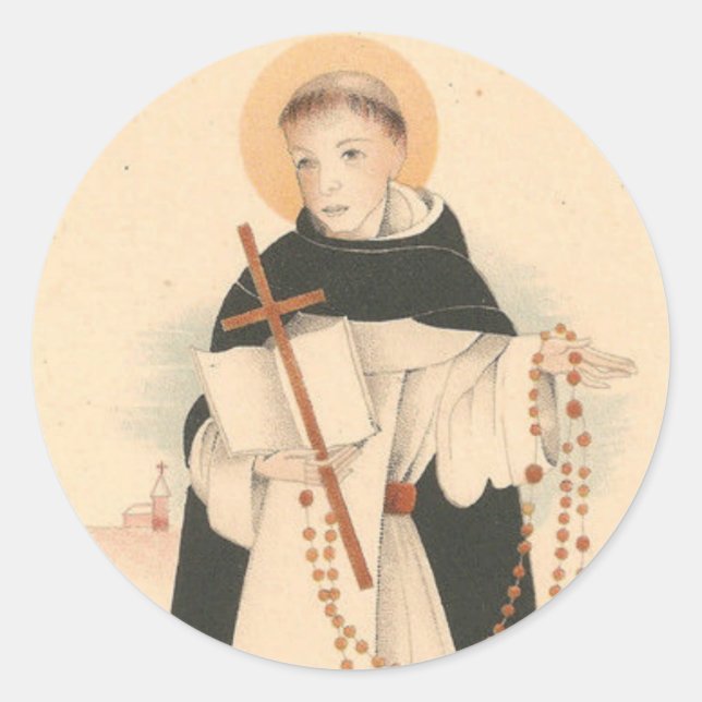 St. Dominic mit dem Rosenkranz Runder Aufkleber (Vorderseite)