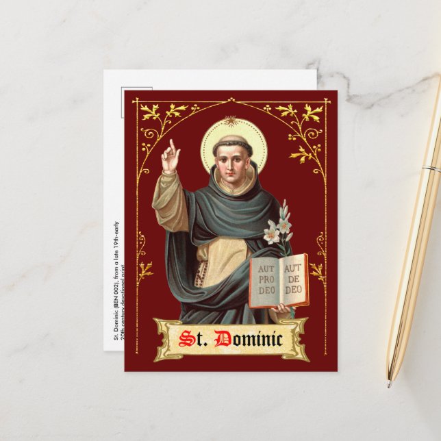 St. Dominikus predigend (BEN 002) Postkarte (Vorderseite/Rückseite Beispiel)