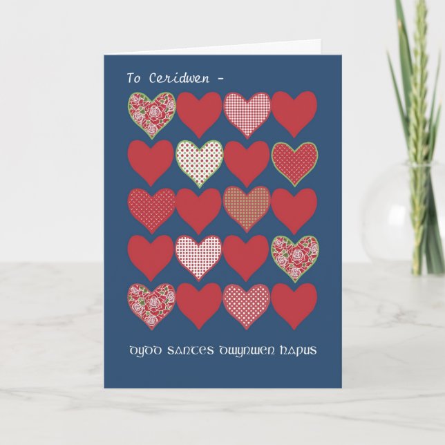 St Dwynwen's Day Red Hearts Card Welsh Gruß Karte (Vorderseite)