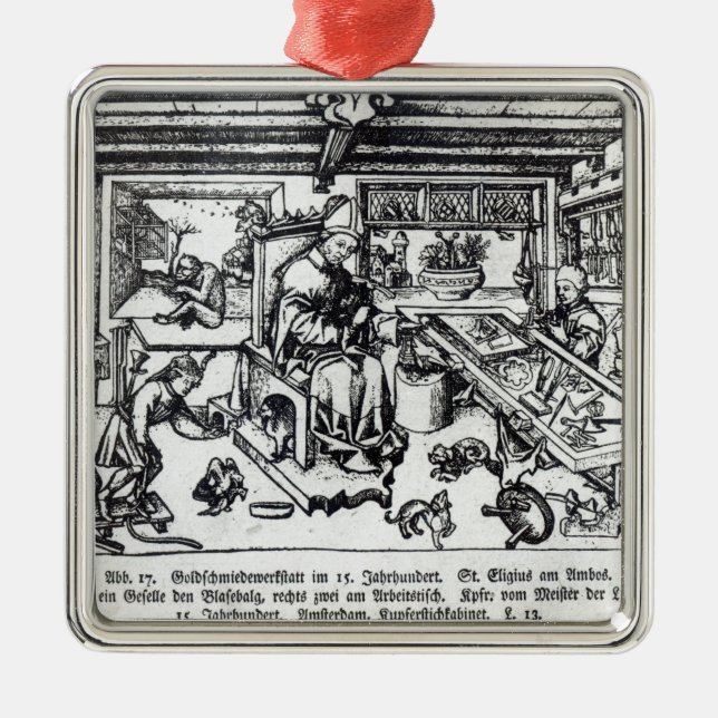 St. Eligius als Goldschmied in seiner Werkstatt Silbernes Ornament (Vorne)