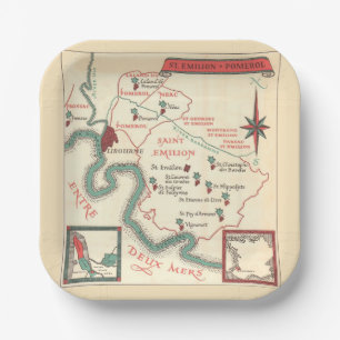 St. Emilion Bordeaux Wein Karte Pappteller
