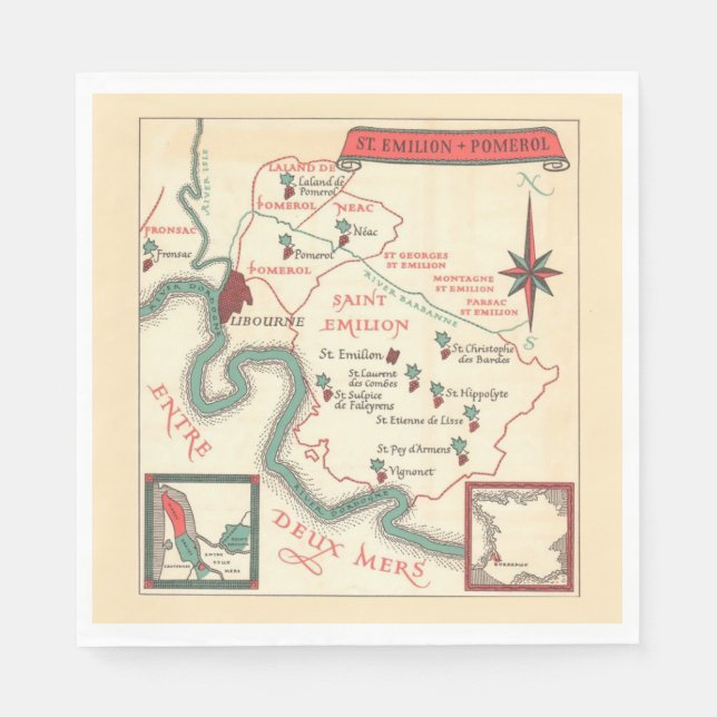 St. Emilion Bordeaux Wein Karte Serviette (Vorderseite)