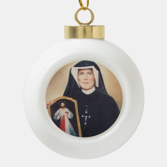 St.Faustina Weihnachtsverzierung Keramik Kugel-Ornament (Vorderseite)